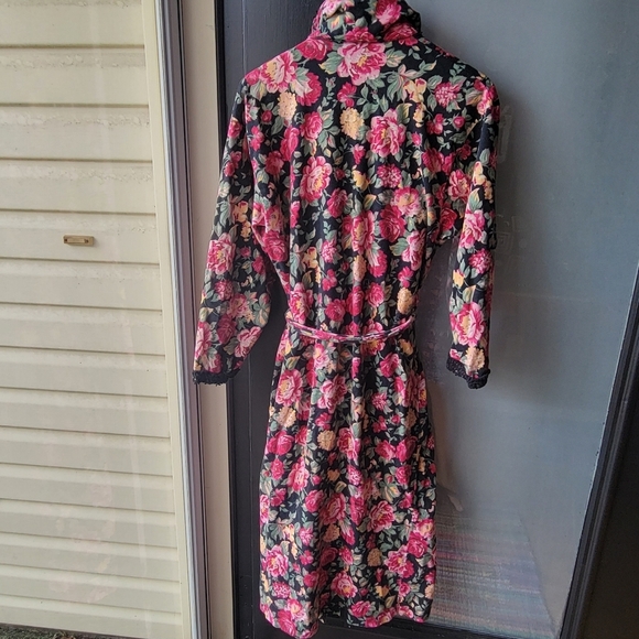 Vintage Robe Floral Print Victoria's Secret Cotton Belt P/S Long Wrap Pockets - Picture 2 of 16